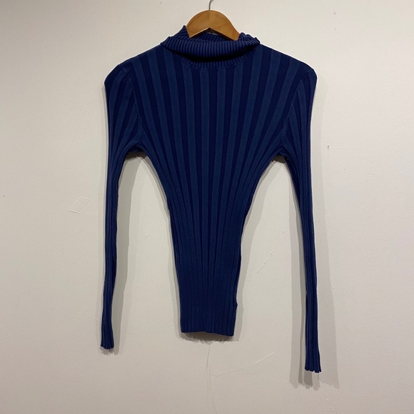 **$5 SALE** Style & Co Blue Wide Rib Turtleneck Long Sleeve Top - Picture 1 of 2